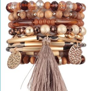 Modern Boho Mixed Wood & Beads Bracelet Stack